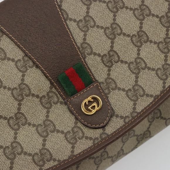 GUCCI GG Supreme Web Sherry Line Bag PVC Beige Gold 156 01 030 Auth 194344