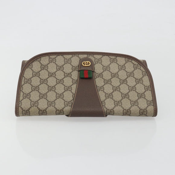GUCCI GG Supreme Web Sherry Line Bag PVC Beige Gold 156 01 030 Auth 194344
