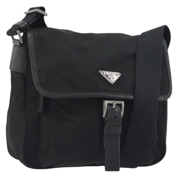 PRADA Shoulder Bag Nylon Black Silver Auth 194350A