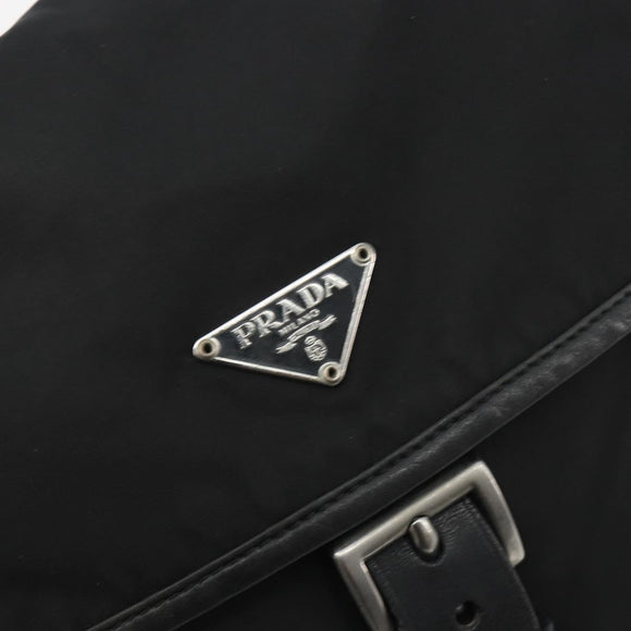 PRADA Shoulder Bag Nylon Black Silver Auth 194350A