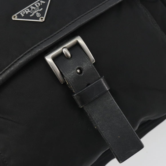 PRADA Shoulder Bag Nylon Black Silver Auth 194350A