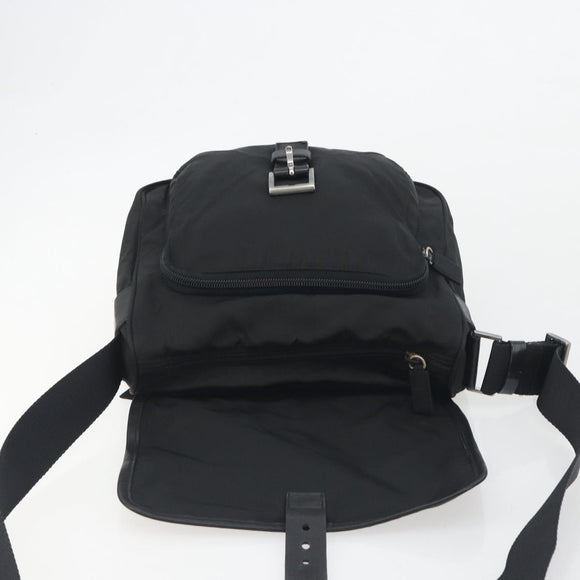 PRADA Shoulder Bag Nylon Black Silver Auth 194350A