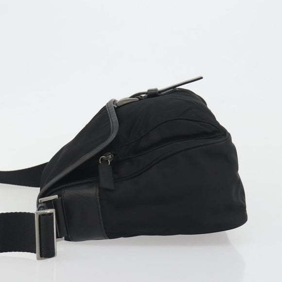 PRADA Shoulder Bag Nylon Black Silver Auth 194350A