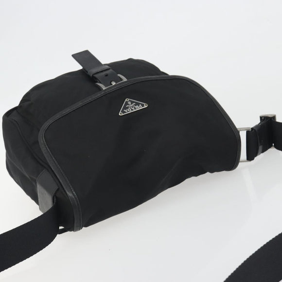 PRADA Shoulder Bag Nylon Black Silver Auth 194350A