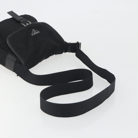 PRADA Shoulder Bag Nylon Black Silver Auth 194350A