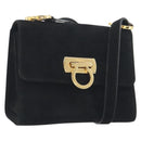 Salvatore Ferragamo Gancini Shoulder Bag Suede Black Gold Auth 194354A-1