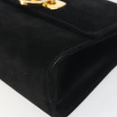 Salvatore Ferragamo Gancini Shoulder Bag Suede Black Gold Auth 194354A-10
