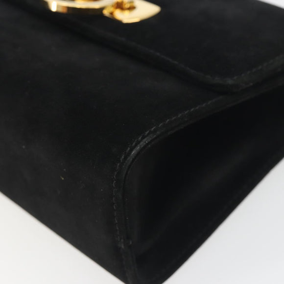 Salvatore Ferragamo Gancini Shoulder Bag Suede Black Gold Auth 194354A