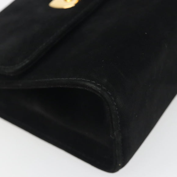 Salvatore Ferragamo Gancini Shoulder Bag Suede Black Gold Auth 194354A
