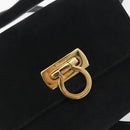 Salvatore Ferragamo Gancini Shoulder Bag Suede Black Gold Auth 194354A-14