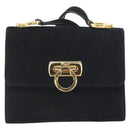 Salvatore Ferragamo Gancini Shoulder Bag Suede Black Gold Auth 194354A-2