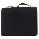 Salvatore Ferragamo Gancini Shoulder Bag Suede Black Gold Auth 194354A-3