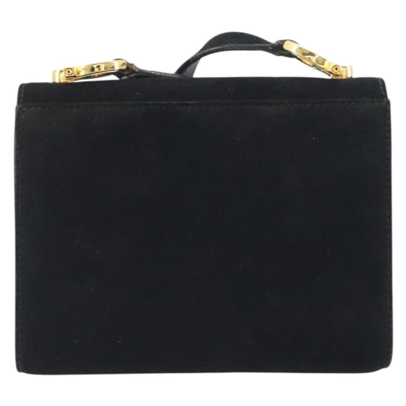 Salvatore Ferragamo Gancini Shoulder Bag Suede Black Gold Auth 194354A