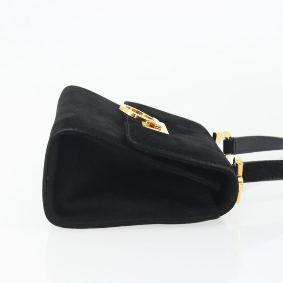 Salvatore Ferragamo Gancini Shoulder Bag Suede Black Gold Auth 194354A