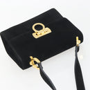 Salvatore Ferragamo Gancini Shoulder Bag Suede Black Gold Auth 194354A-6