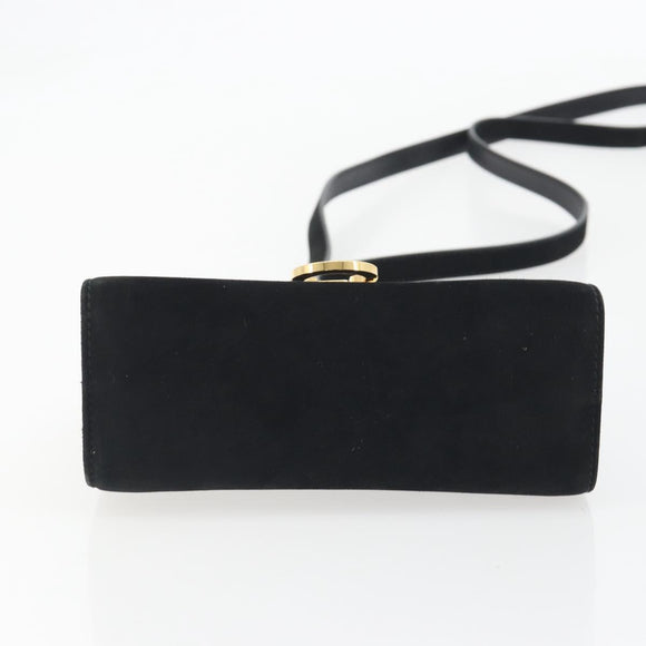 Salvatore Ferragamo Gancini Shoulder Bag Suede Black Gold Auth 194354A