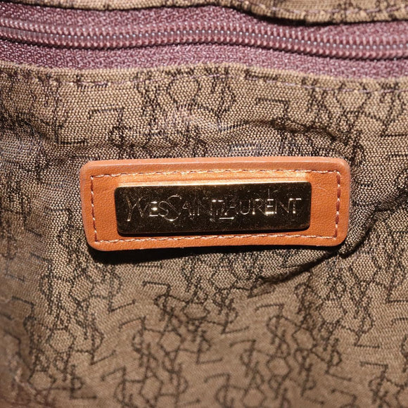 SAINT LAURENT Shoulder Bag PVC Canvas Brown Gold Auth 194356