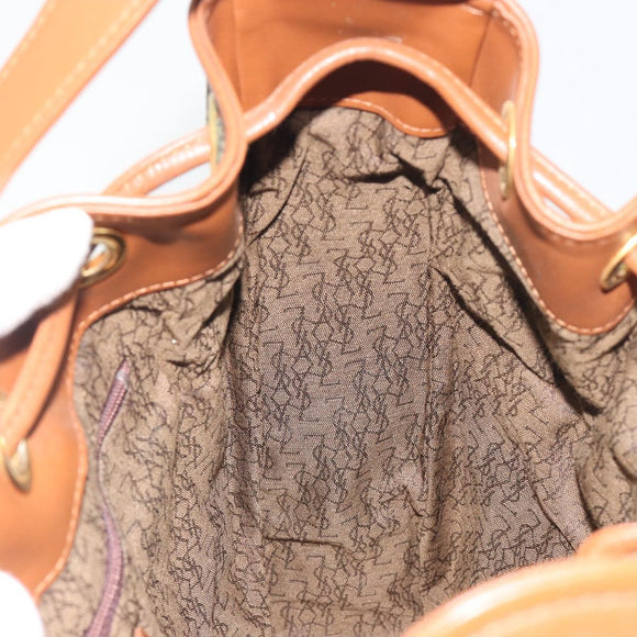 SAINT LAURENT Shoulder Bag PVC Canvas Brown Gold Auth 194356