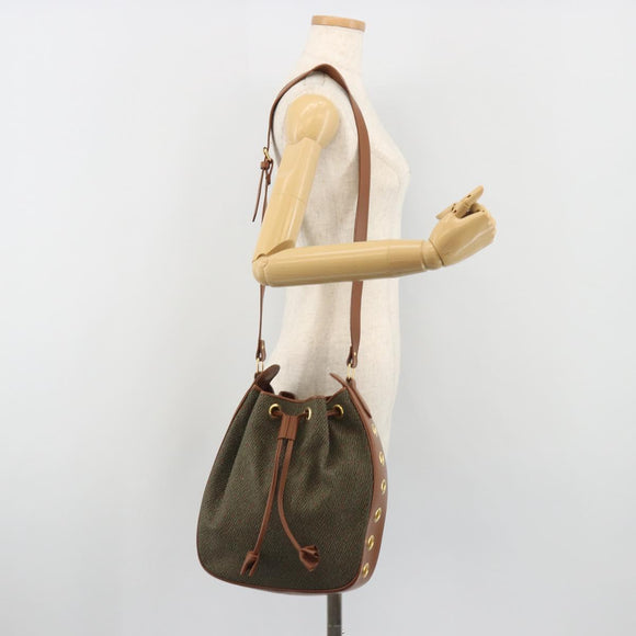 SAINT LAURENT Shoulder Bag PVC Canvas Brown Gold Auth 194356