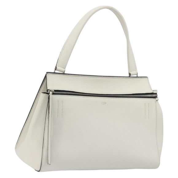CELINE Edge Medium Hand Bag Leather White Silver Auth 194359A