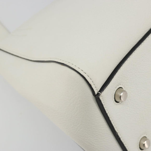 CELINE Edge Medium Hand Bag Leather White Silver Auth 194359A