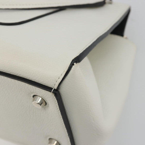 CELINE Edge Medium Hand Bag Leather White Silver Auth 194359A