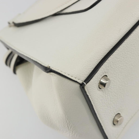 CELINE Edge Medium Hand Bag Leather White Silver Auth 194359A