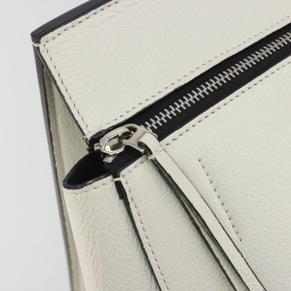 CELINE Edge Medium Hand Bag Leather White Silver Auth 194359A
