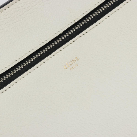 CELINE Edge Medium Hand Bag Leather White Silver Auth 194359A