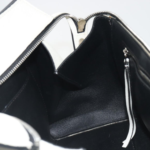 CELINE Edge Medium Hand Bag Leather White Silver Auth 194359A