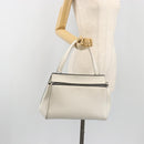 CELINE Edge Medium Hand Bag Leather White Silver Auth 194359A-22