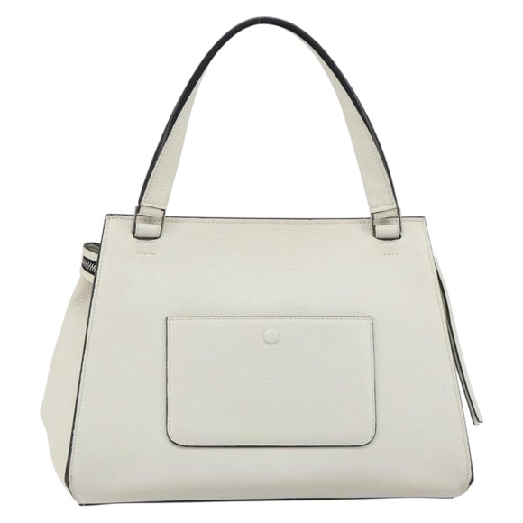 CELINE Edge Medium Hand Bag Leather White Silver Auth 194359A