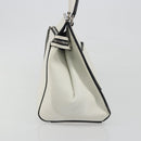 CELINE Edge Medium Hand Bag Leather White Silver Auth 194359A-3