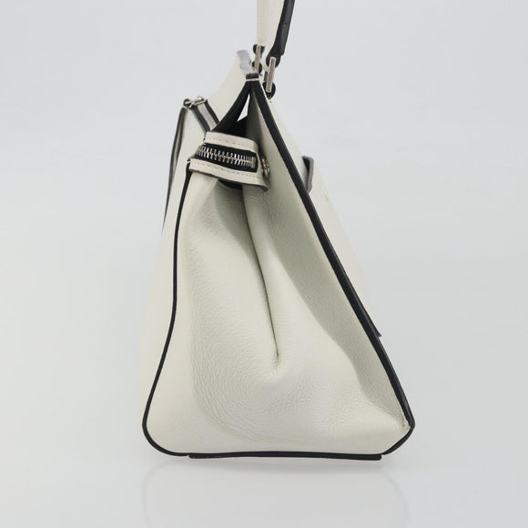 CELINE Edge Medium Hand Bag Leather White Silver Auth 194359A