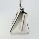 CELINE Edge Medium Hand Bag Leather White Silver Auth 194359A-4