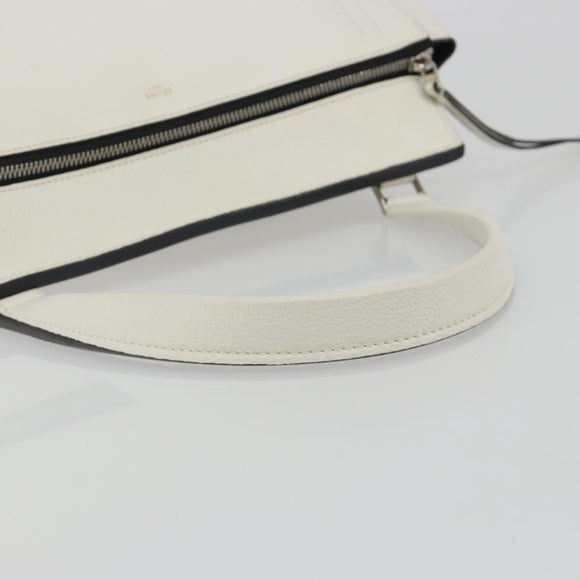 CELINE Edge Medium Hand Bag Leather White Silver Auth 194359A