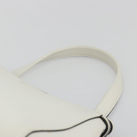 CELINE Edge Medium Hand Bag Leather White Silver Auth 194359A