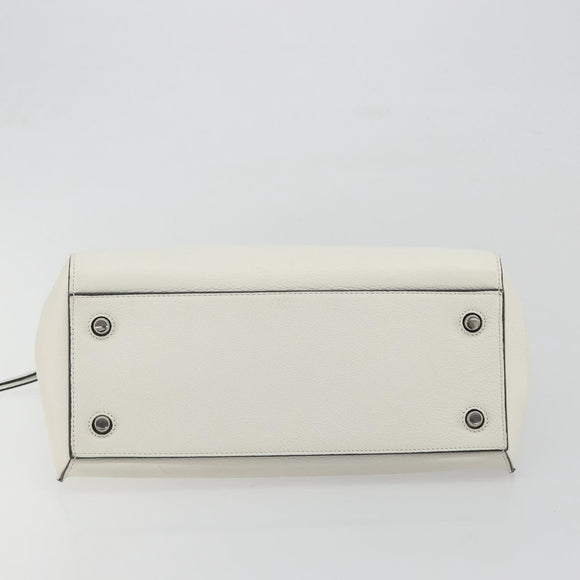 CELINE Edge Medium Hand Bag Leather White Silver Auth 194359A
