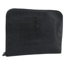 SAINT LAURENT Clutch Bag Leather Embossed Black Auth 194360A-1