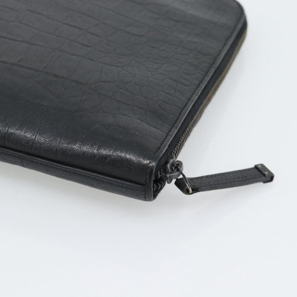 SAINT LAURENT Clutch Bag Leather Embossed Black Auth 194360A