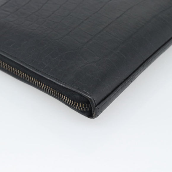 SAINT LAURENT Clutch Bag Leather Embossed Black Auth 194360A