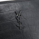 SAINT LAURENT Clutch Bag Leather Embossed Black Auth 194360A-13