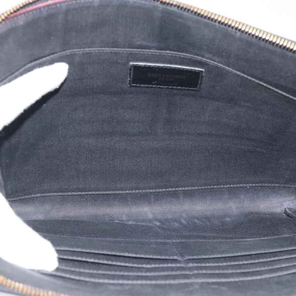 SAINT LAURENT Clutch Bag Leather Embossed Black Auth 194360A