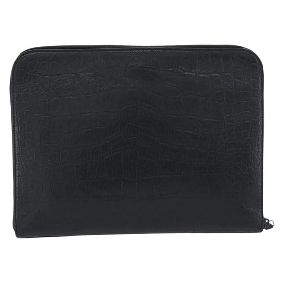 SAINT LAURENT Clutch Bag Leather Embossed Black Auth 194360A
