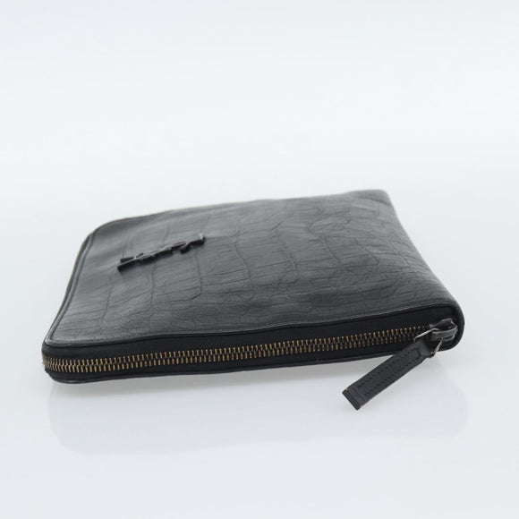 SAINT LAURENT Clutch Bag Leather Embossed Black Auth 194360A
