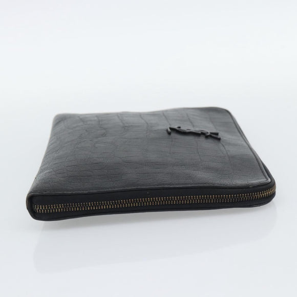 SAINT LAURENT Clutch Bag Leather Embossed Black Auth 194360A