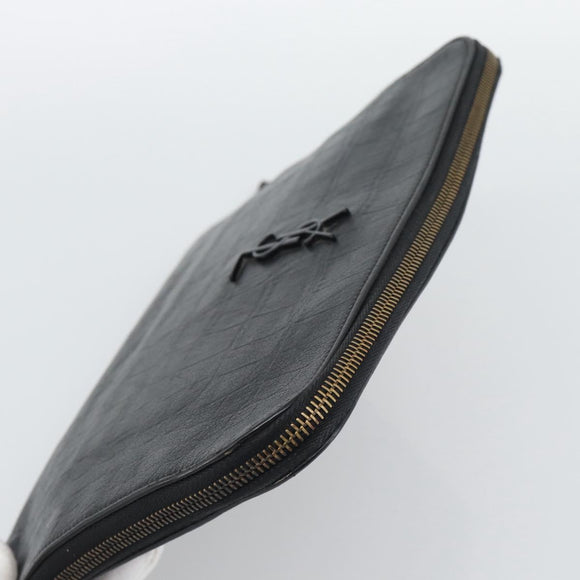 SAINT LAURENT Clutch Bag Leather Embossed Black Auth 194360A