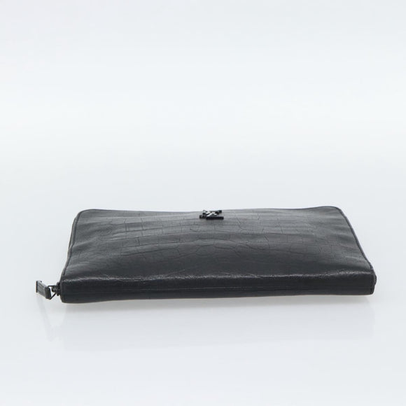 SAINT LAURENT Clutch Bag Leather Embossed Black Auth 194360A