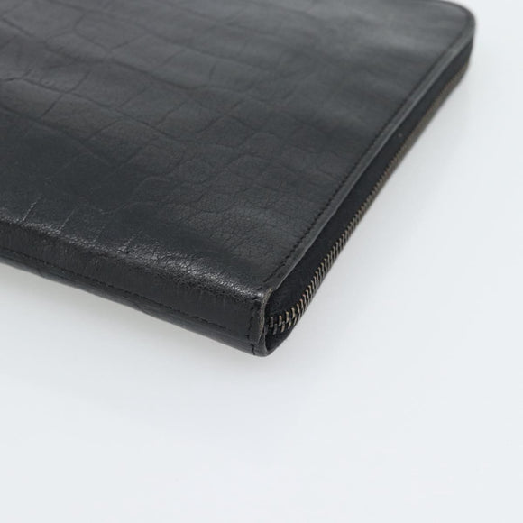 SAINT LAURENT Clutch Bag Leather Embossed Black Auth 194360A