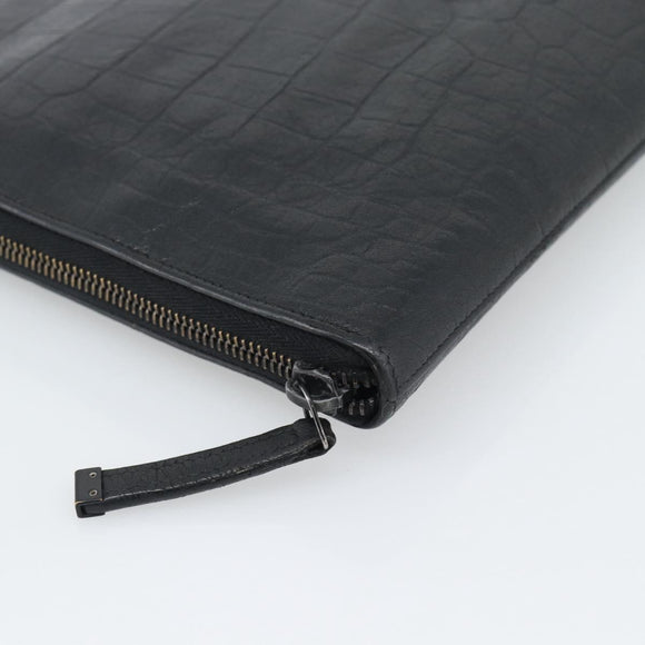 SAINT LAURENT Clutch Bag Leather Embossed Black Auth 194360A